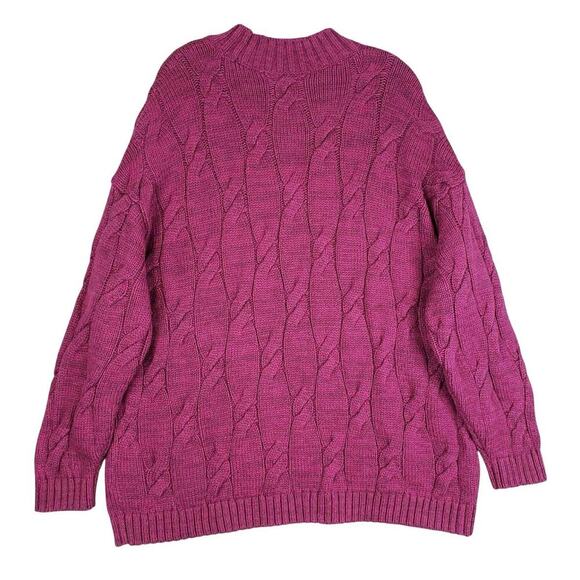 Lands End Sweater Women’s Plus Size 1X Magenta Purple Pullover Cable Knit Cotton - Picture 3 of 9